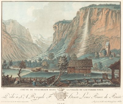 Chute de Staubbach, nella Valle di Lauterbrunnen Falls a Staubbach..., probabilmente 1776 da Jean Francois Janinet