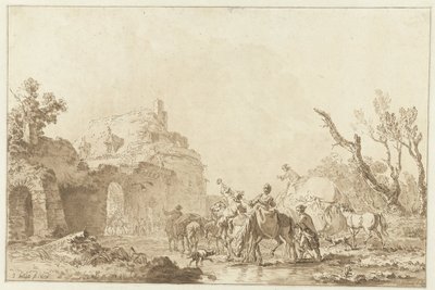 Viaggiatori presso un portale da Jean Francois Janinet