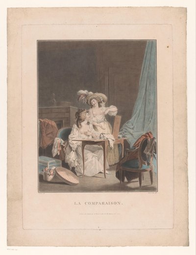 Due donne con seni scoperti davanti a uno specchio da Jean Francois Janinet