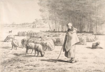 Una pastorella con il suo gregge da Jean Francois Millet