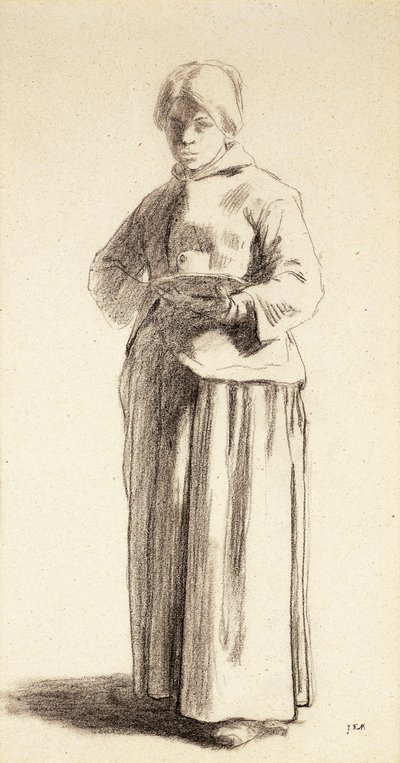 Una donna in piedi che tiene una tazza da Jean Francois Millet