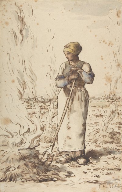 Una Donna che Brucia Erbacce, 1830-75 da Jean Francois Millet
