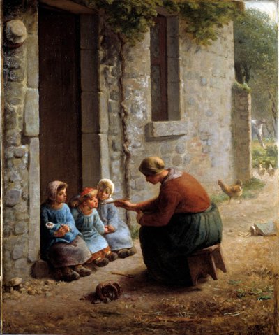 La becquée o contadina che nutre i suoi figli da Jean Francois Millet