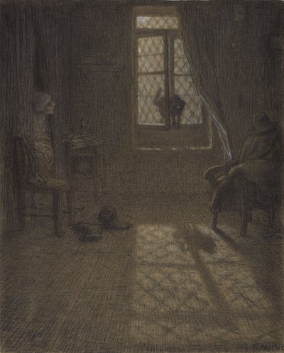 Le chat o Il gatto alla finestra, 1857-58 da Jean Francois Millet