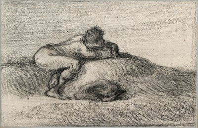 Uomo accovacciato su un rialzo da Jean Francois Millet