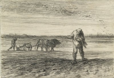 Uomo che ara e un altro che semina, 1849-1852 da Jean Francois Millet