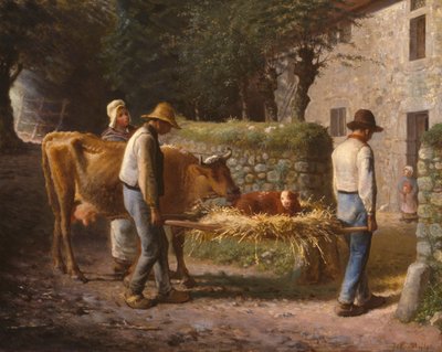 Contadini che portano a casa un vitello nato nei campi da Jean Francois Millet