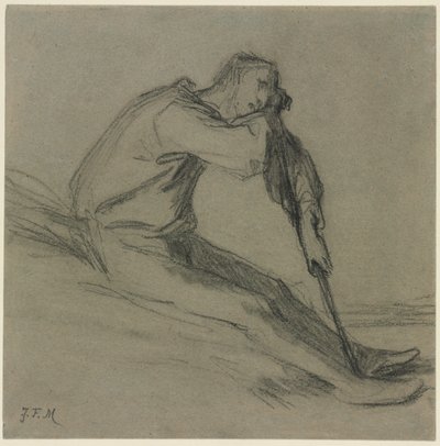 Contadino seduto che riposa su una zappa da Jean Francois Millet