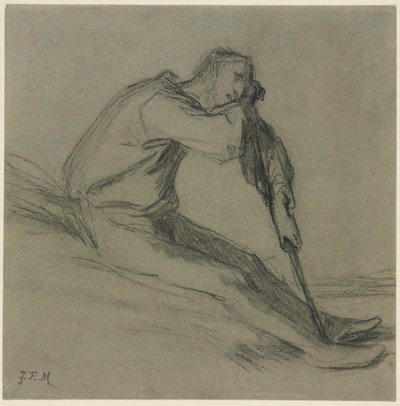 Contadino seduto che riposa su una zappa da Jean Francois Millet