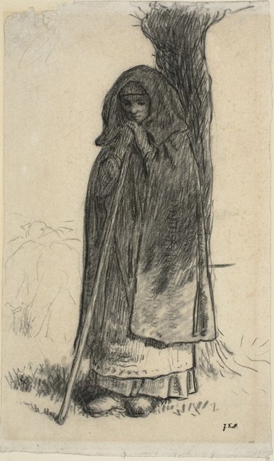 Pastorella appoggiata a un albero da Jean Francois Millet