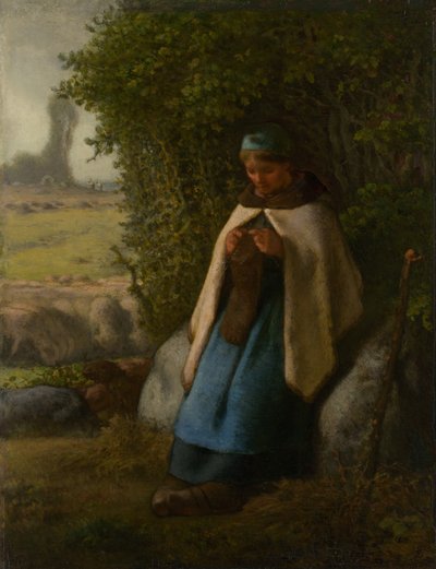 Pastorella seduta su una roccia, 1856 da Jean Francois Millet