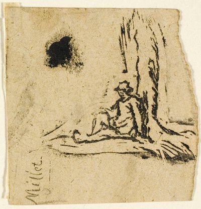Schizzi, frammento: Contadino seduto ai piedi di un albero da Jean Francois Millet