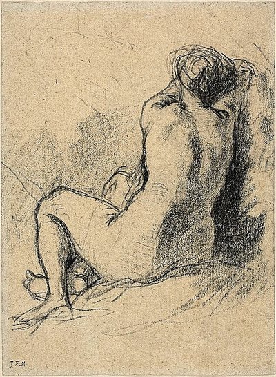 Studio: Donna nuda vista di spalle (recto) Schizzi di contadini al lavoro (verso) da Jean Francois Millet