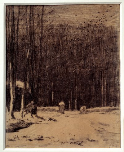 Ingresso alla foresta di Barbizon, effetto neve. Disegno a matita nera di Jean Francois Millet da Jean Francois Millet