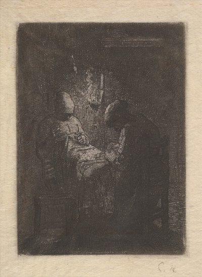 Due Donne che Cuciono alla Luce della Lampada, ca. 1853 da Jean Francois Millet