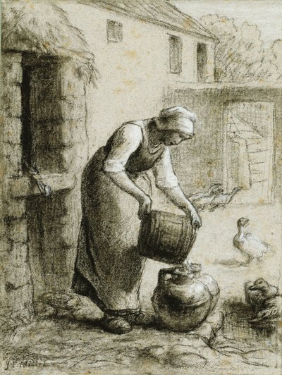 Donna che versa acqua nelle lattine del latte da Jean Francois Millet