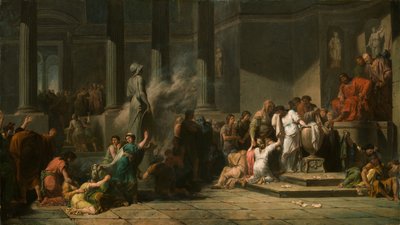 Ragazze ateniesi che estraggono a sorte per determinare quali sette tra loro saranno inviate a Creta per il sacrificio al Minotauro da Jean François Pierre Peyron