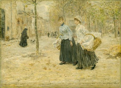 Due lavandaie attraversano un piccolo parco a Parigi da Jean Francois Rafaelli