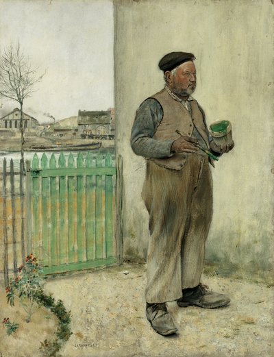 Uomo che ha appena dipinto la sua recinzione da Jean Francois Raffaelli