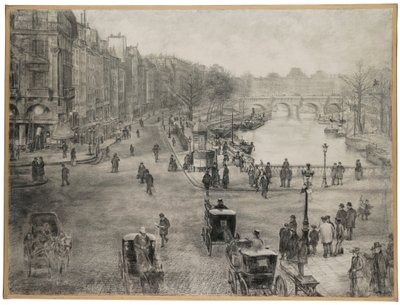 Parigi, La place de Saint Michel con il quai des Grands Augustins e il ponte Saint Michel in primo piano e il ponte Neuf e il Louvre sullo sfondo, c.1900 da Jean Francois Raffaelli