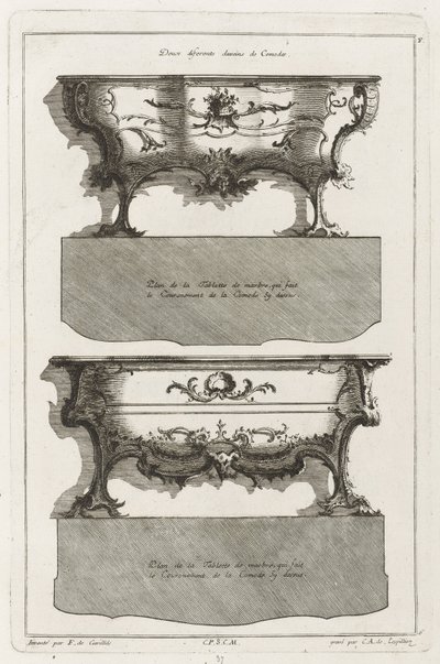 Due Differenti Disegni di Comò da Jean François Cuvilliés