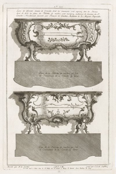 Due diversi disegni di comò da Jean François Cuvilliés