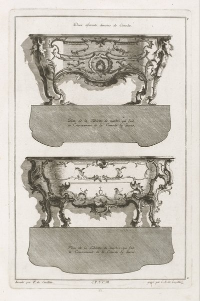 Due diversi disegni di comò da Jean François Cuvilliés