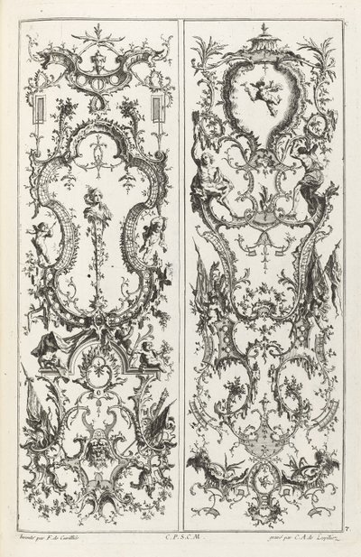 Due pannelli con disegni grotteschi da Jean François Cuvilliés