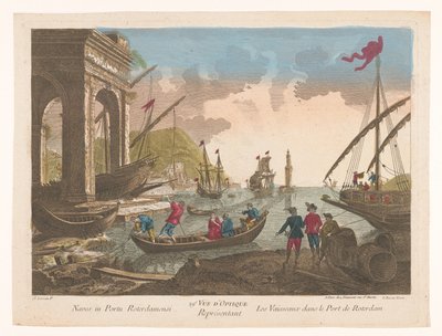 Veduta di barche e navi nel porto di Rotterdam da Jean François Daumont