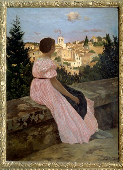 Vestito rosa o Vista di Castelnau le Lez da Jean Frederic Bazille