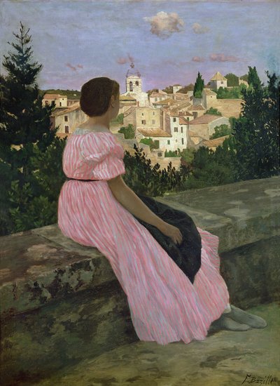Il vestito rosa, o vista di Castelnau-le-Lez, Hérault, 1864 da Jean Frederic Bazille