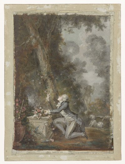 Giovane inginocchiato presso un altare dell