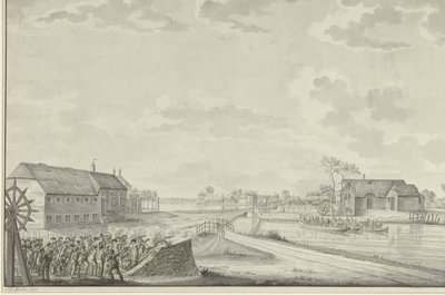 Attacco dei prussiani sotto il colonnello Van Borstel al ponte di Duivendrecht, 1 ottobre 1787 da Jean George Teissier (signed by artist)