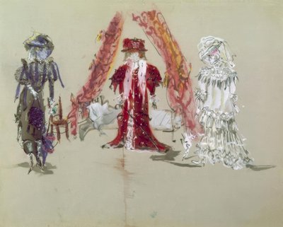 Bozzetto scenografico con figurine per la prima rappresentazione da Jean Giraudox