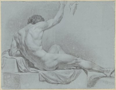 Nudo maschile sdraiato, semi-seduto appoggiato sul braccio sinistro da Jean Grandjean