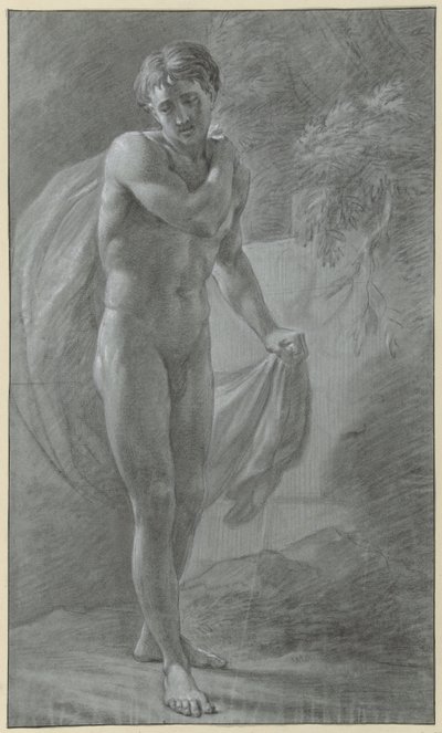 Nudo maschile in piedi con un panno, di fronte da Jean Grandjean