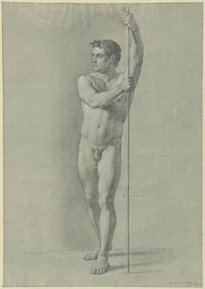 Nudo maschile in piedi con un bastone da Jean Grandjean