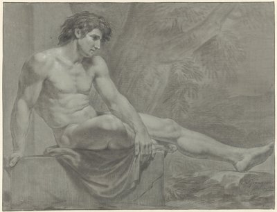 Nudo maschile seduto, verso destra con gamba distesa da Jean Grandjean