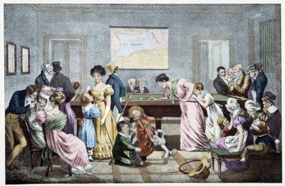 Una sala da biliardo nel XIX secolo: basato su una litografia di Marlet da Jean Henri (after) Marlet