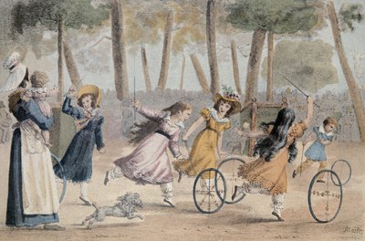 Ragazze che giocano con il cerchio nei giardini del Lussemburgo da Jean Henri Marlet