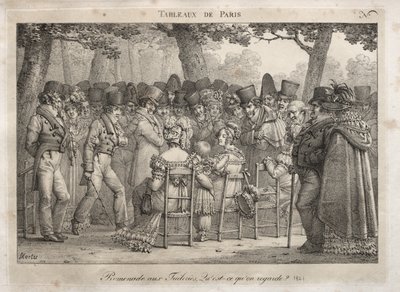 Scene di Parigi: Passeggiata nelle Tuileries. Cosa stanno guardando? da Jean Henri Marlet