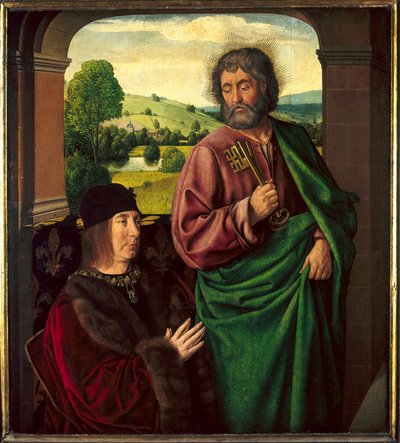 Ritratto di Pierre II de Beaujeu, Duca di Borbone (1439-1505) Presentato da San Pietro da Jean Hey