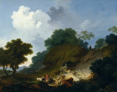 Gregge di pecore che scende dalla collina da Jean Honore Fragonard