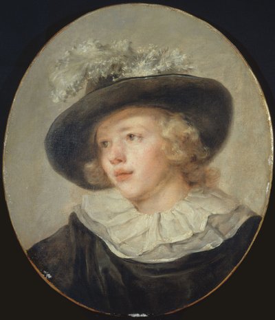 Attribuito a Fragonard - Ritratto di ragazzo con cappello di piume, 1785 circa da Jean Honore Fragonard