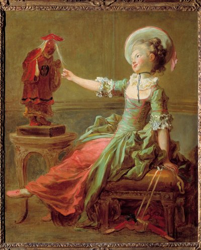 Una giovane ragazza si diverte con una statua cinese tirandosi i capelli da Jean Honore Fragonard