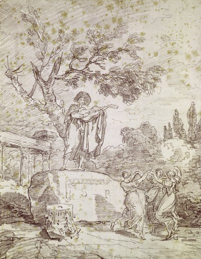 Un Chitarrista Italiano che Suona per Tre Ragazze che Ballano da Jean Honore Fragonard