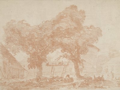 Cortile di Fattoria con Due Alberi, tra cui si Trovano Scale da Jean Honore Fragonard