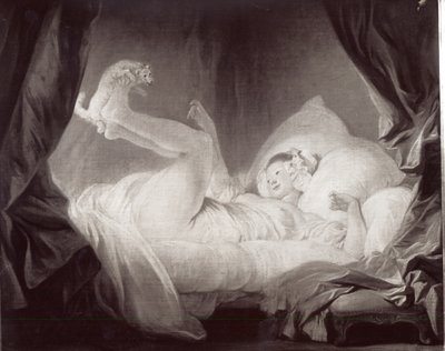 La Gimblette o Giovane ragazza che fa ballare il suo cane sul letto da Jean Honore Fragonard