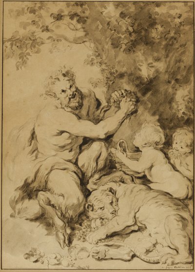Satiro che preme uva accanto a una tigre da Jean Honore Fragonard