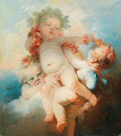 Tre putti incoronati di fiori da Jean Honore Fragonard